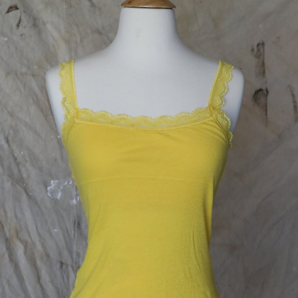Kirra Yellow Ribbed Lace Trimmed Tank Top